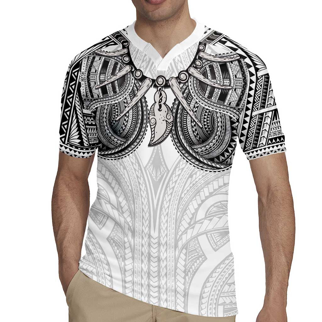 Samoan Traditional Art Tattoos Rugby Jersey Tatau Tribal Motifs with Ula Nifo White - Polynesian Pride