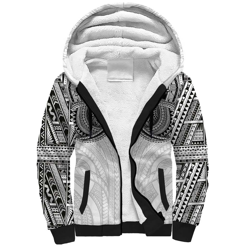 Samoan Traditional Art Tattoos Sherpa Hoodie Tatau Tribal Motifs with Ula Nifo White LT03 Unisex White - Polynesian Pride