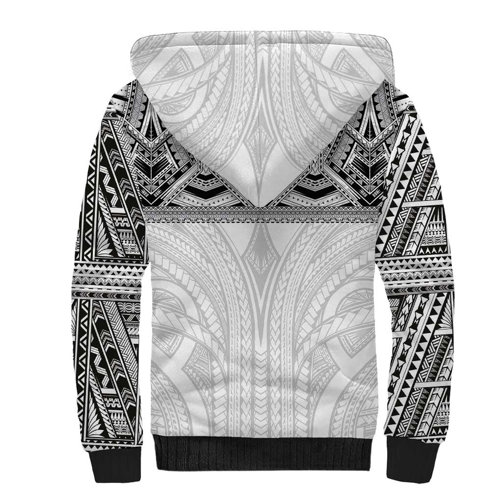 Samoan Traditional Art Tattoos Sherpa Hoodie Tatau Tribal Motifs with Ula Nifo White LT03 - Polynesian Pride