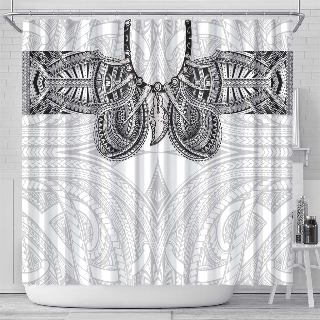 Samoan Traditional Art Tattoos Shower Curtain Tatau Tribal Motifs with Ula Nifo White LT03 - Polynesian Pride
