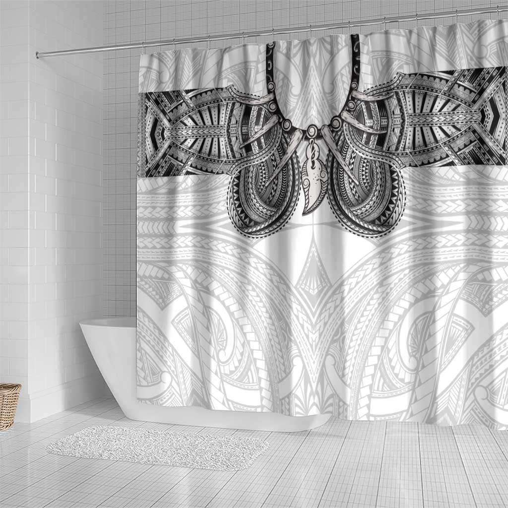 Samoan Traditional Art Tattoos Shower Curtain Tatau Tribal Motifs with Ula Nifo White LT03 - Polynesian Pride
