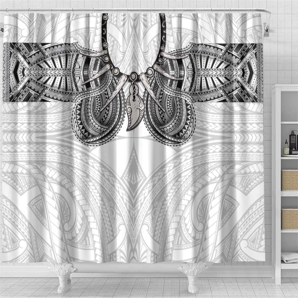 Samoan Traditional Art Tattoos Shower Curtain Tatau Tribal Motifs with Ula Nifo White LT03 - Polynesian Pride