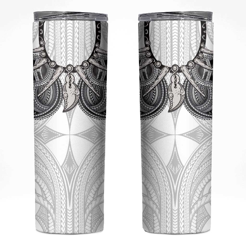 Samoan Traditional Art Tattoos Skinny Tumbler Tatau Tribal Motifs with Ula Nifo White LT03 White - Polynesian Pride
