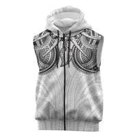 Samoan Traditional Art Tattoos Sleeveless Zip Hoodie Tatau Tribal Motifs with Ula Nifo White LT03 White - Polynesian Pride