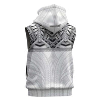 Samoan Traditional Art Tattoos Sleeveless Zip Hoodie Tatau Tribal Motifs with Ula Nifo White LT03 - Polynesian Pride
