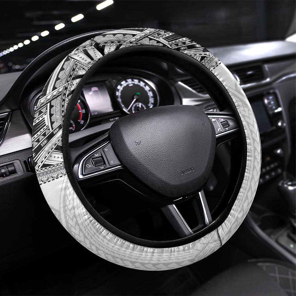 Samoan Traditional Art Tattoos Steering Wheel Cover Tatau Tribal Motifs with Ula Nifo White - Polynesian Pride