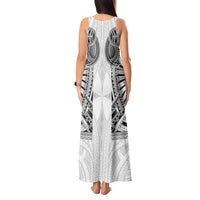 Samoan Traditional Art Tattoos Tank Maxi Dress Tatau Tribal Motifs with Ula Nifo White LT03 - Polynesian Pride