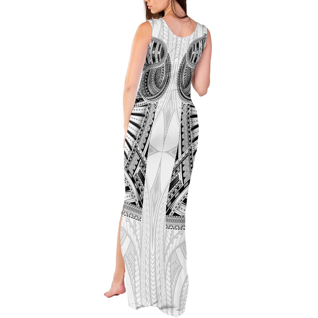 Samoan Traditional Art Tattoos Tank Maxi Dress Tatau Tribal Motifs with Ula Nifo White LT03 - Polynesian Pride