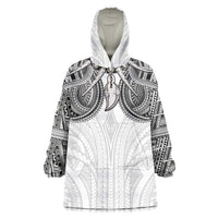 Samoan Traditional Art Tattoos Wearable Blanket Hoodie Tatau Tribal Motifs with Ula Nifo White LT03 One Size White - Polynesian Pride