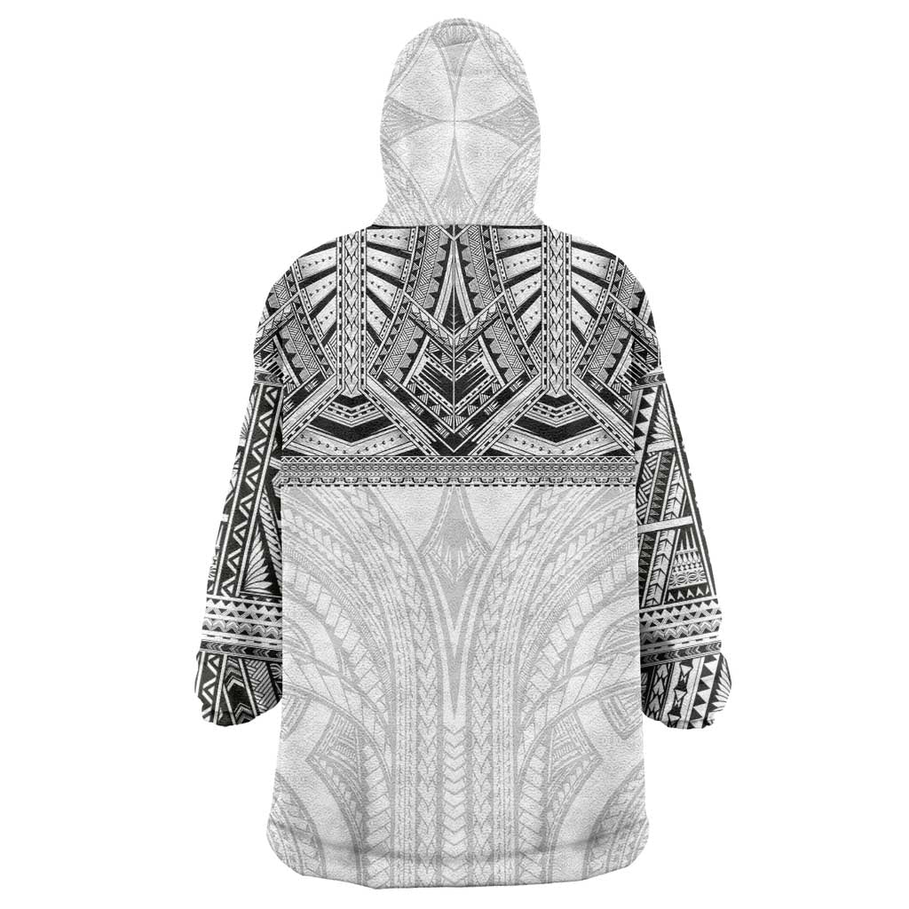 Samoan Traditional Art Tattoos Wearable Blanket Hoodie Tatau Tribal Motifs with Ula Nifo White LT03 - Polynesian Pride