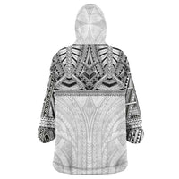 Samoan Traditional Art Tattoos Wearable Blanket Hoodie Tatau Tribal Motifs with Ula Nifo White LT03 - Polynesian Pride