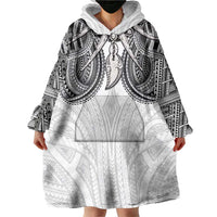 Samoan Traditional Art Tattoos Wearable Blanket Hoodie Tatau Tribal Motifs with Ula Nifo White LT03 - Polynesian Pride