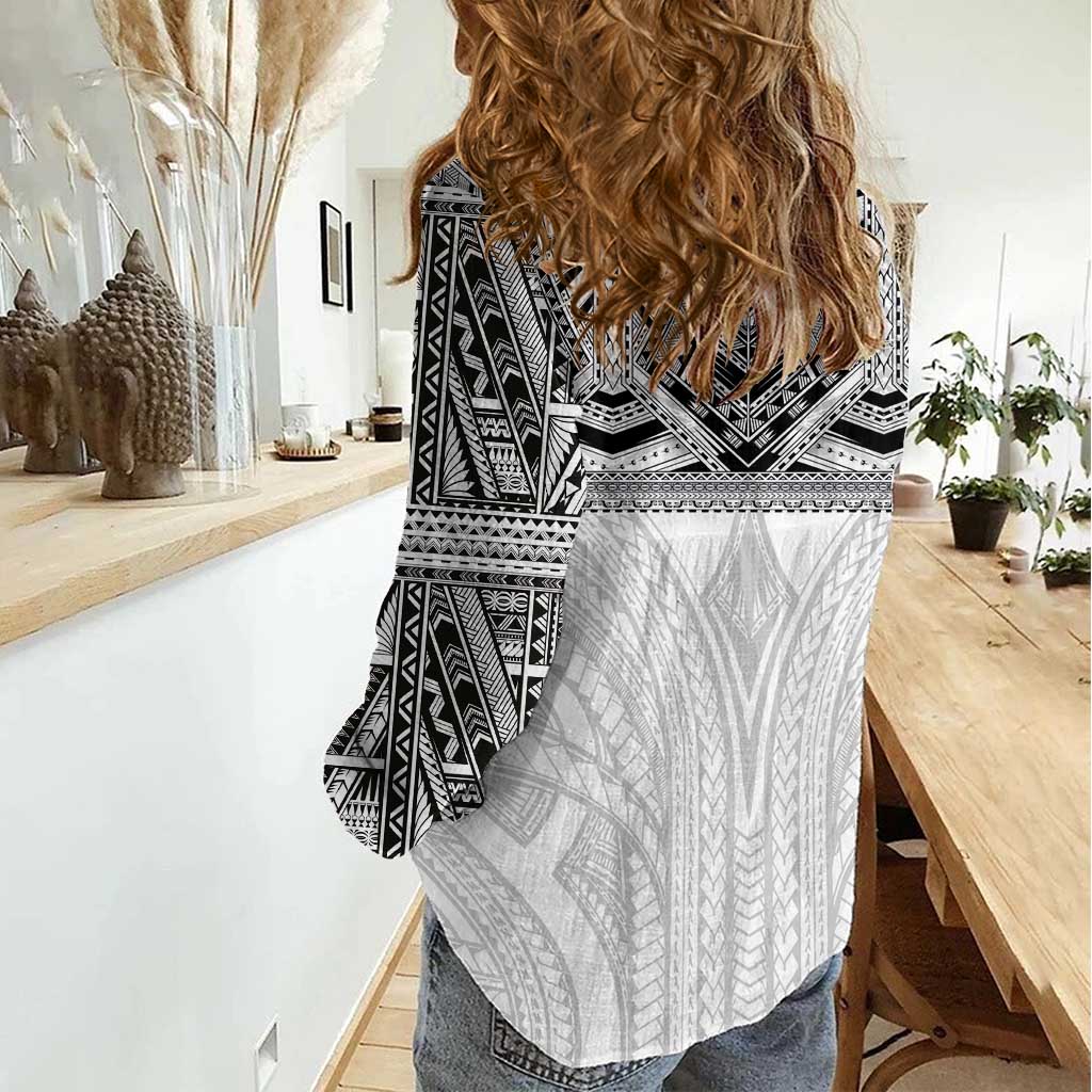 Samoan Traditional Art Tattoos Women Casual Shirt Tatau Tribal Motifs with Ula Nifo White LT03 - Polynesian Pride