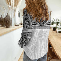 Samoan Traditional Art Tattoos Women Casual Shirt Tatau Tribal Motifs with Ula Nifo White LT03 - Polynesian Pride