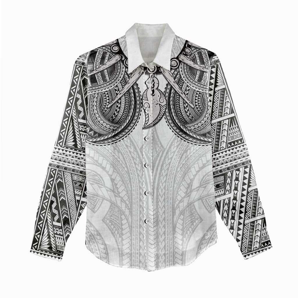 Samoan Traditional Art Tattoos Women Casual Shirt Tatau Tribal Motifs with Ula Nifo White LT03 - Polynesian Pride