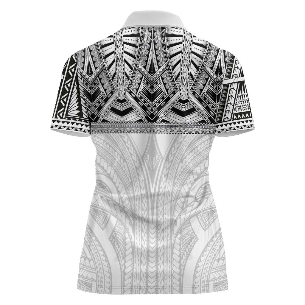 Samoan Traditional Art Tattoos Women Polo Shirt Tatau Tribal Motifs with Ula Nifo White LT03 - Polynesian Pride