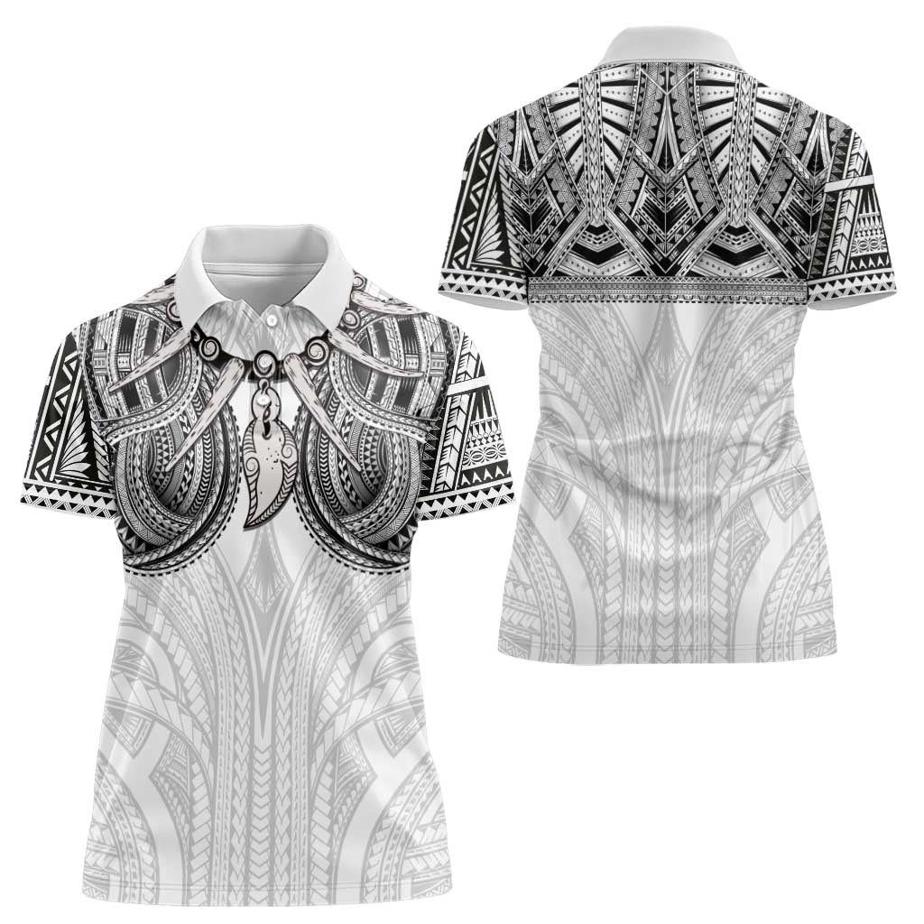Samoan Traditional Art Tattoos Women Polo Shirt Tatau Tribal Motifs with Ula Nifo White LT03 - Polynesian Pride