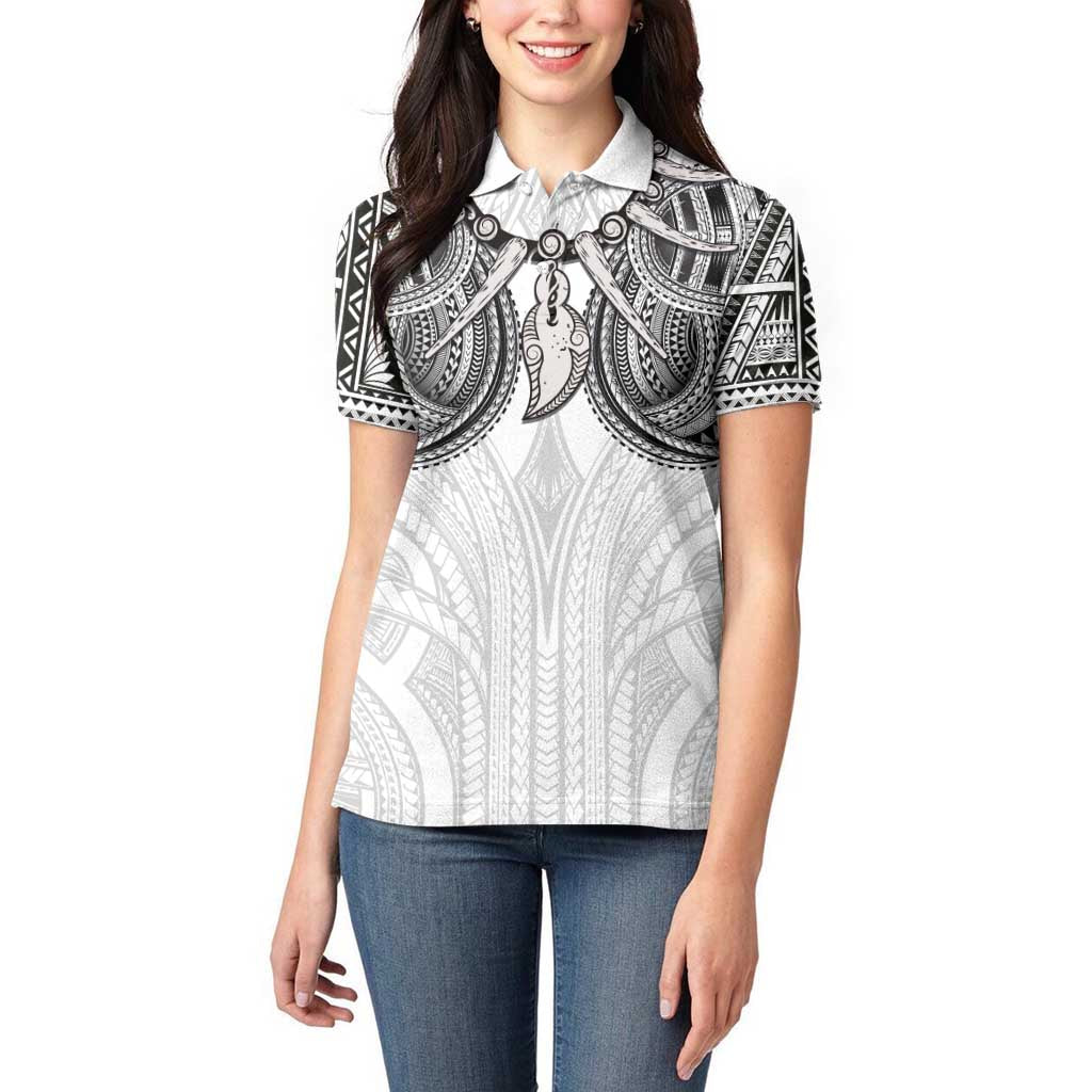 Samoan Traditional Art Tattoos Women Polo Shirt Tatau Tribal Motifs with Ula Nifo White LT03 - Polynesian Pride
