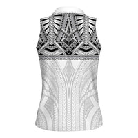 Samoan Traditional Art Tattoos Women Sleeveless Polo Shirt Tatau Tribal Motifs with Ula Nifo White LT03 - Polynesian Pride