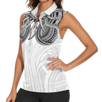 Samoan Traditional Art Tattoos Women Sleeveless Polo Shirt Tatau Tribal Motifs with Ula Nifo White LT03 - Polynesian Pride