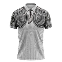 Samoan Traditional Art Tattoos Zipper Polo Shirt Tatau Tribal Motifs with Ula Nifo White LT03 White - Polynesian Pride