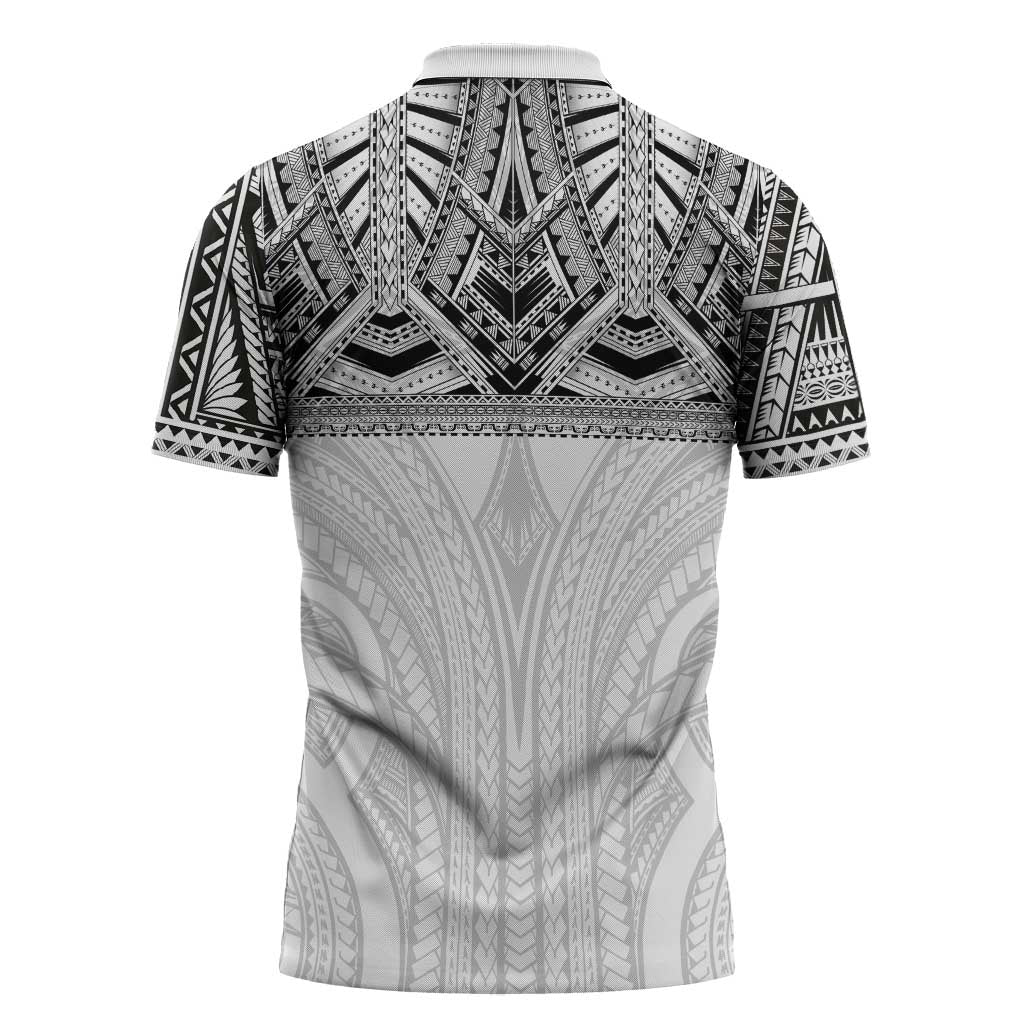 Samoan Traditional Art Tattoos Zipper Polo Shirt Tatau Tribal Motifs with Ula Nifo White LT03 - Polynesian Pride