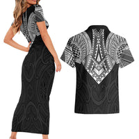 Samoan Traditional Art Tattoos Couples Matching Short Sleeve Bodycon Dress and Hawaiian Shirt Tatau Roman Reigns Black Color LT03 - Polynesian Pride