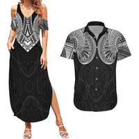 Samoan Traditional Art Tattoos Couples Matching Summer Maxi Dress and Hawaiian Shirt Tatau Roman Reigns Black Color LT03 Black - Polynesian Pride
