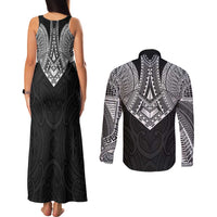 Samoan Traditional Art Tattoos Couples Matching Tank Maxi Dress and Long Sleeve Button Shirt Tatau Roman Reigns Black Color LT03 - Polynesian Pride