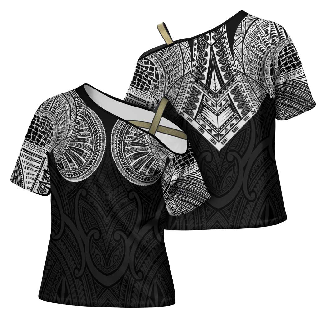 Samoan Traditional Art Tattoos Cross Shoulder Shirt Tatau Roman Reigns Black Color - Polynesian Pride