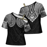 Samoan Traditional Art Tattoos Cross Shoulder Shirt Tatau Roman Reigns Black Color - Polynesian Pride