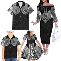 Samoan Traditional Art Tattoos Family Matching Off The Shoulder Long Sleeve Dress and Hawaiian Shirt Tatau Roman Reigns Black Color LT03 - Polynesian Pride