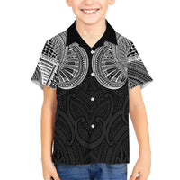 Samoan Traditional Art Tattoos Family Matching Off The Shoulder Long Sleeve Dress and Hawaiian Shirt Tatau Roman Reigns Black Color LT03 Son's Shirt Black - Polynesian Pride