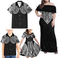 Samoan Traditional Art Tattoos Family Matching Off Shoulder Maxi Dress and Hawaiian Shirt Tatau Roman Reigns Black Color LT03 - Polynesian Pride