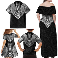 Samoan Traditional Art Tattoos Family Matching Off Shoulder Maxi Dress and Hawaiian Shirt Tatau Roman Reigns Black Color LT03 - Polynesian Pride