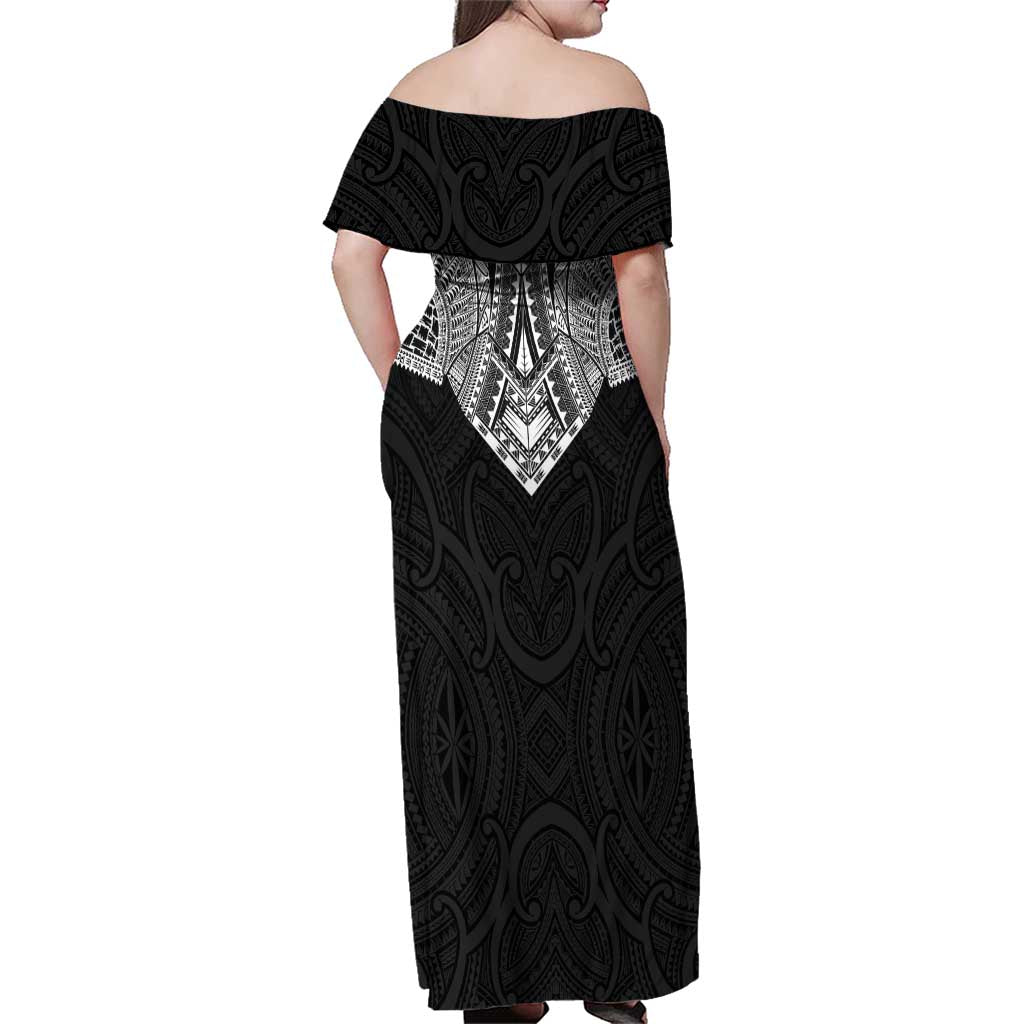 Samoan Traditional Art Tattoos Family Matching Off Shoulder Maxi Dress and Hawaiian Shirt Tatau Roman Reigns Black Color LT03 - Polynesian Pride