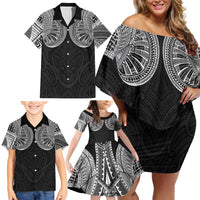 Samoan Traditional Art Tattoos Family Matching Off Shoulder Short Dress and Hawaiian Shirt Tatau Roman Reigns Black Color LT03 - Polynesian Pride