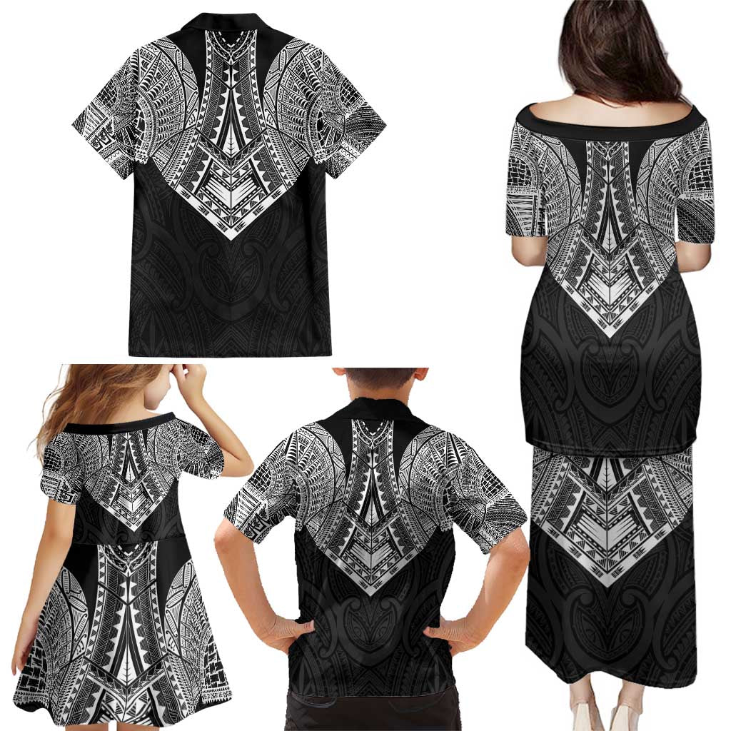 Samoan Traditional Art Tattoos Family Matching Puletasi and Hawaiian Shirt Tatau Roman Reigns Black Color - Polynesian Pride