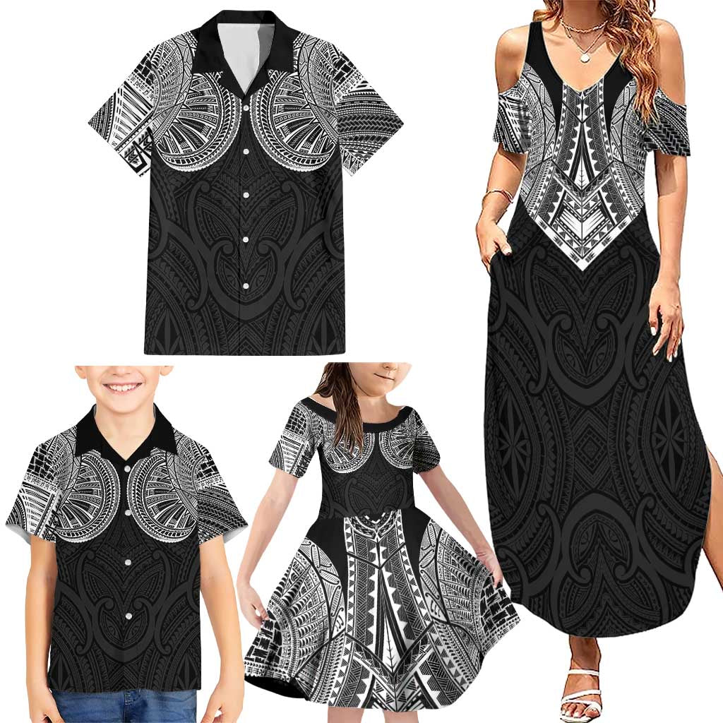 Samoan Traditional Art Tattoos Family Matching Summer Maxi Dress and Hawaiian Shirt Tatau Roman Reigns Black Color LT03 - Polynesian Pride
