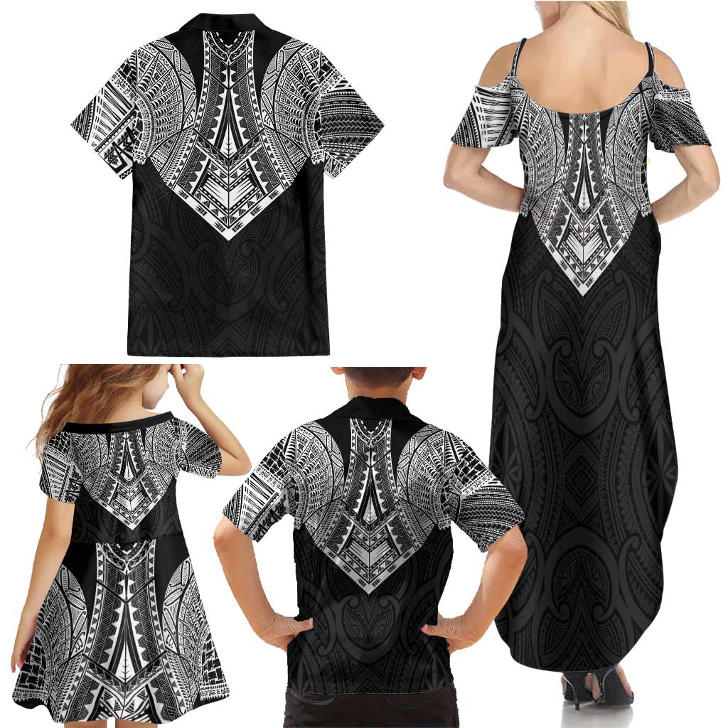 Samoan Traditional Art Tattoos Family Matching Summer Maxi Dress and Hawaiian Shirt Tatau Roman Reigns Black Color LT03 - Polynesian Pride