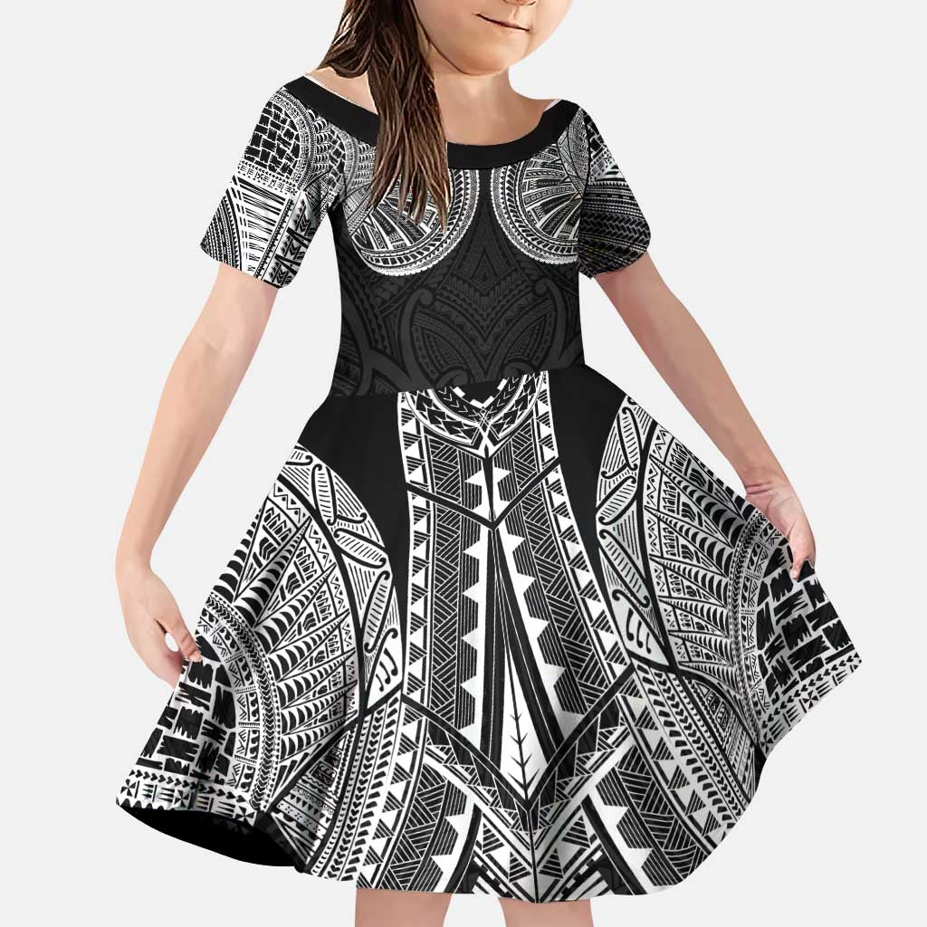 Samoan Traditional Art Tattoos Family Matching Tank Maxi Dress and Hawaiian Shirt Tatau Roman Reigns Black Color LT03 Daughter's Dress Black - Polynesian Pride
