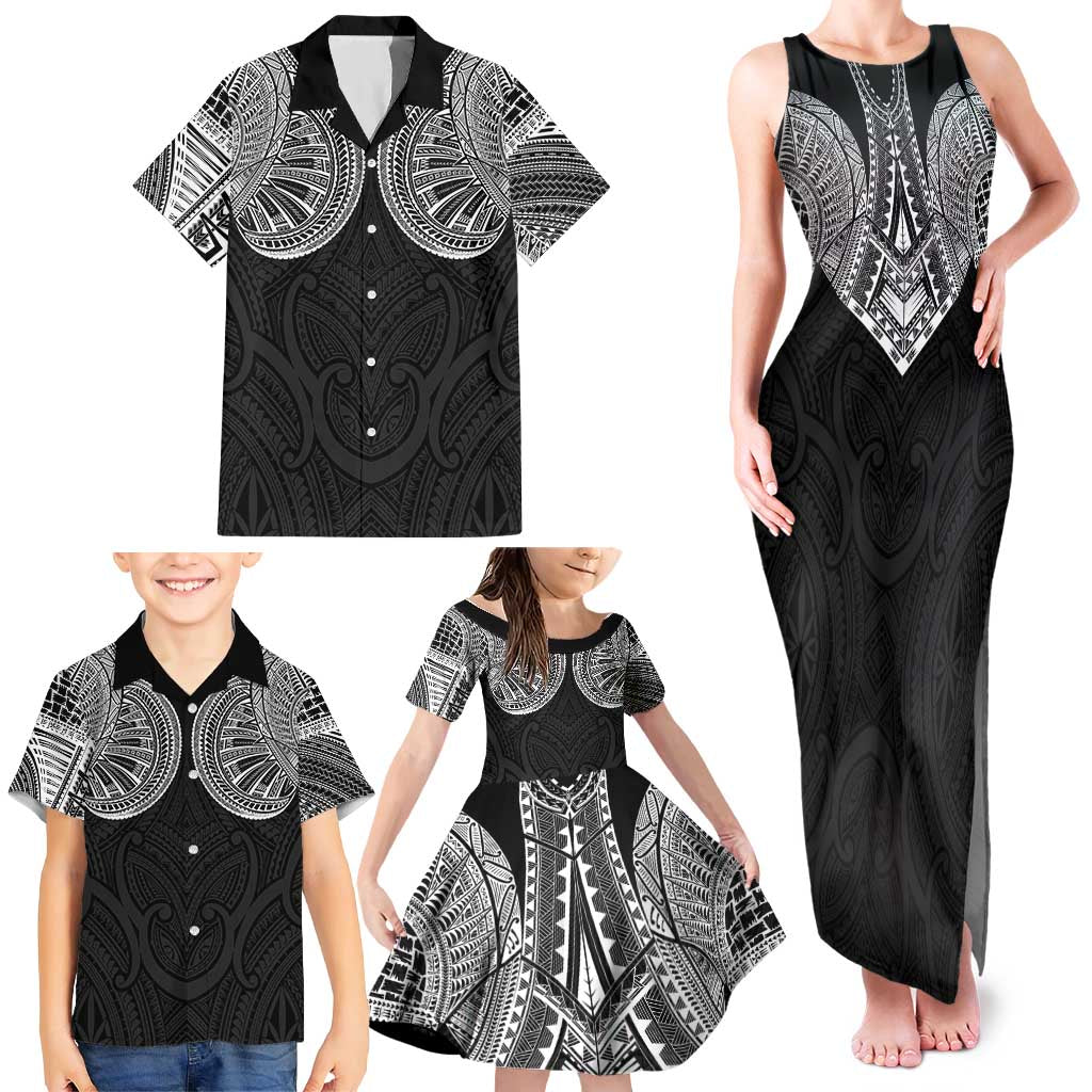 Samoan Traditional Art Tattoos Family Matching Tank Maxi Dress and Hawaiian Shirt Tatau Roman Reigns Black Color - Polynesian Pride