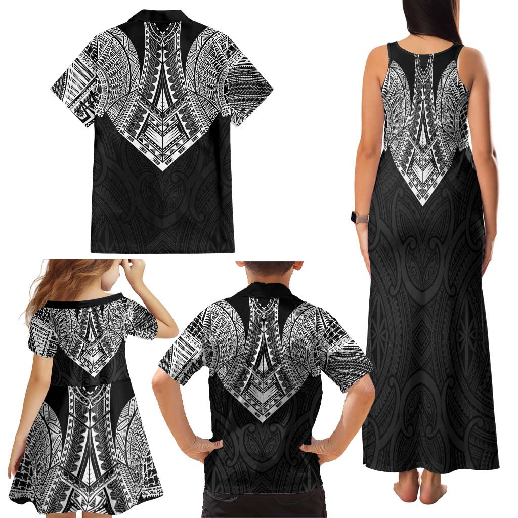 Samoan Traditional Art Tattoos Family Matching Tank Maxi Dress and Hawaiian Shirt Tatau Roman Reigns Black Color LT03 - Polynesian Pride