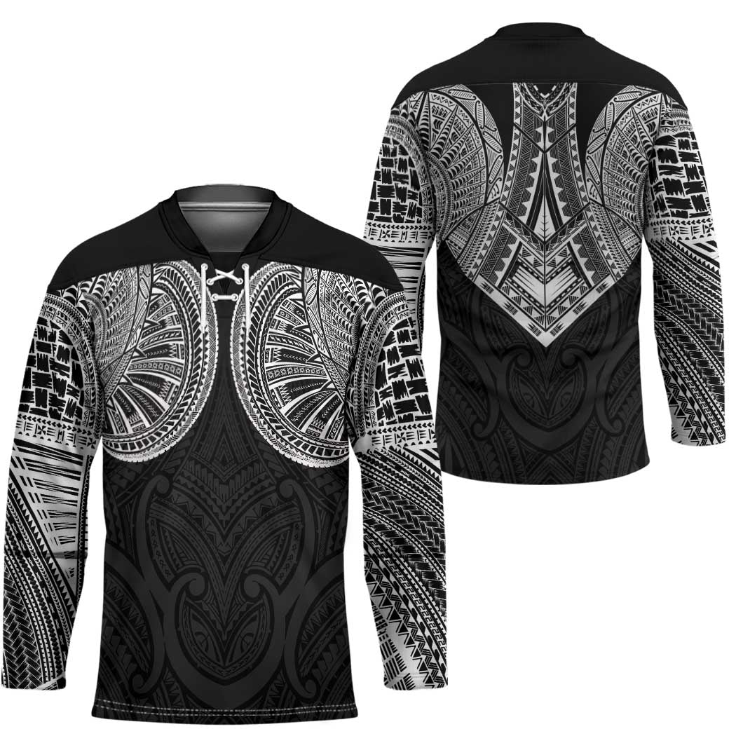Samoan Traditional Art Tattoos Hockey Jersey Tatau Roman Reigns Black Color - Polynesian Pride