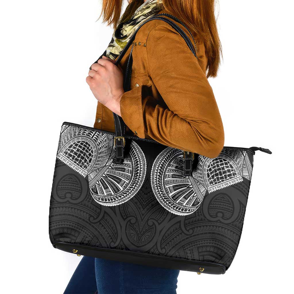Samoan Traditional Art Tattoos Leather Tote Bag Tatau Roman Reigns Black Color - Polynesian Pride