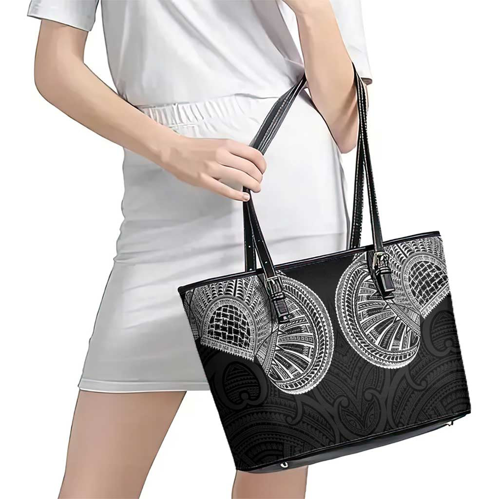 Samoan Traditional Art Tattoos Leather Tote Bag Tatau Roman Reigns Black Color - Polynesian Pride