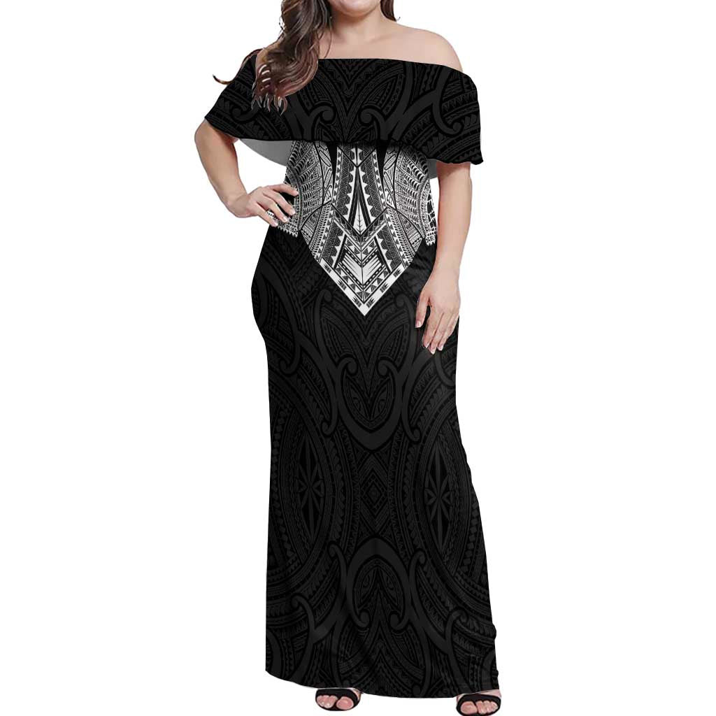 Samoan Traditional Art Tattoos Off Shoulder Maxi Dress Tatau Roman Reigns Black Color - Polynesian Pride