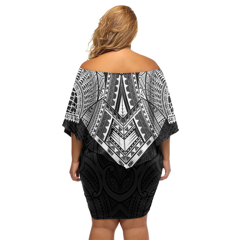 Samoan Traditional Art Tattoos Off Shoulder Short Dress Tatau Roman Reigns Black Color - Polynesian Pride