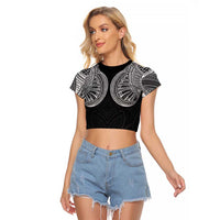Samoan Traditional Art Tattoos Raglan Cropped T Shirt Tatau Roman Reigns Black Color - Polynesian Pride