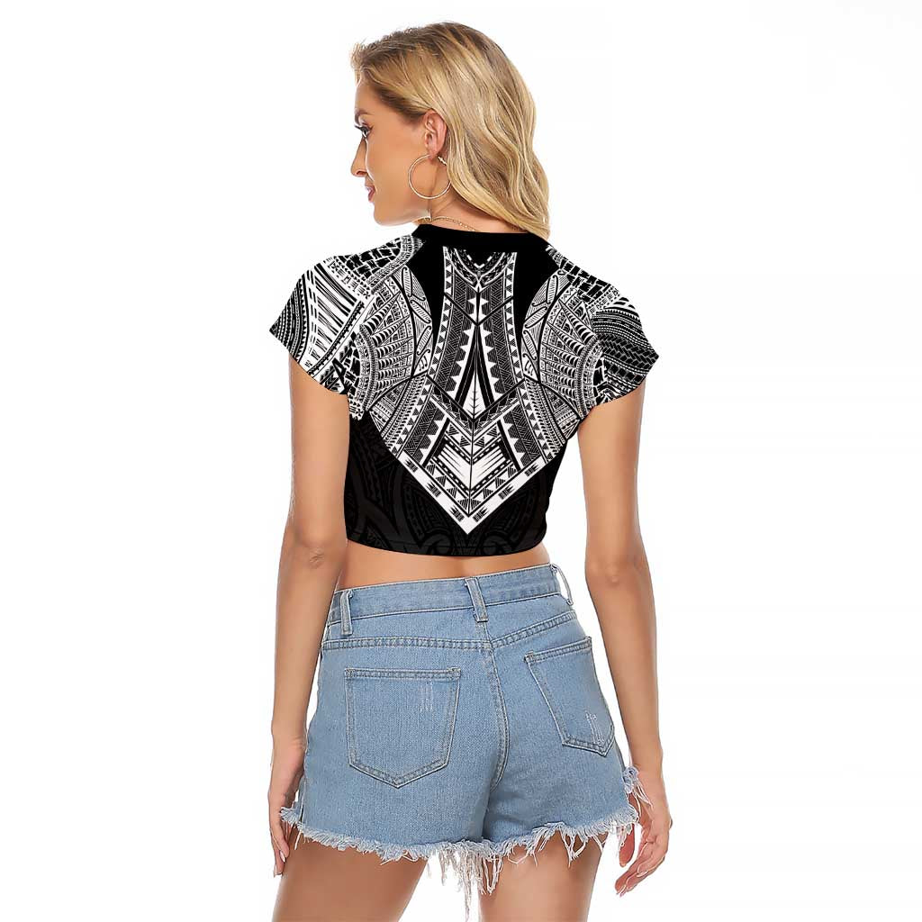 Samoan Traditional Art Tattoos Raglan Cropped T Shirt Tatau Roman Reigns Black Color - Polynesian Pride